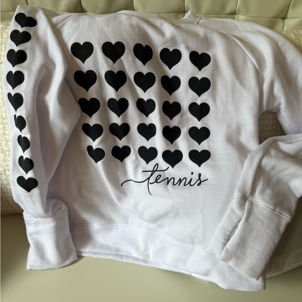 White Sweatshirt With Black Heart Pattern